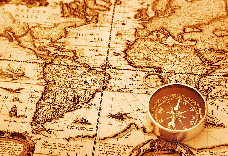 Goldfarbener Kompass, Karte, Pfeil, Kompass, HD-Hintergrundbild