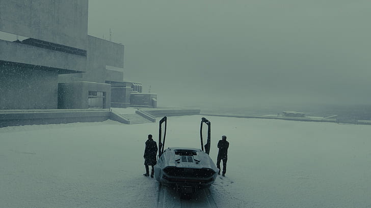 samochód, zima, Blade Runner, Ryan Gosling, Blade Runner 2049, futurystyczny, śnieg, Harrison Ford, filmy, Tapety HD