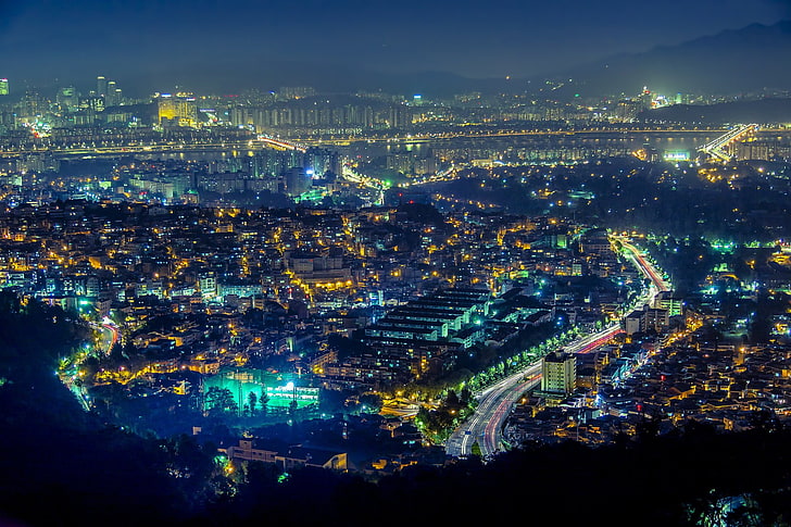 Cities, Seoul, City, Cityscape, Light, Night, South Korea, HD wallpaper