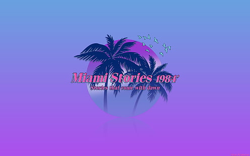 Фотошоп, фактура, неон, пальмы, 1980-е, ретро стиль, ретивик, рэтч, паровая волна, Майами, HD обои HD wallpaper