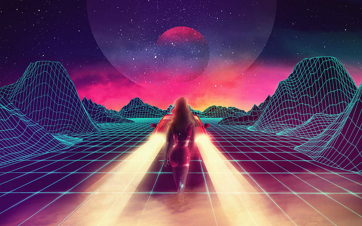 Girl, Music, Stars, Neon, Space, Machine, Light, Background, Lights, Electronic, Synthpop, Darkwave, Synth, Retrowave, Synth-pop, Sinti, Synthwave, Synth pop, JohnLeePee, HD wallpaper