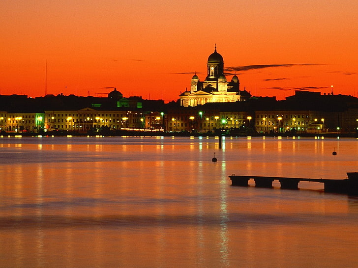 paisaje urbano, arquitectura, Helsinki, ciudad, anochecer, luces de la ciudad, Fondo de pantalla HD