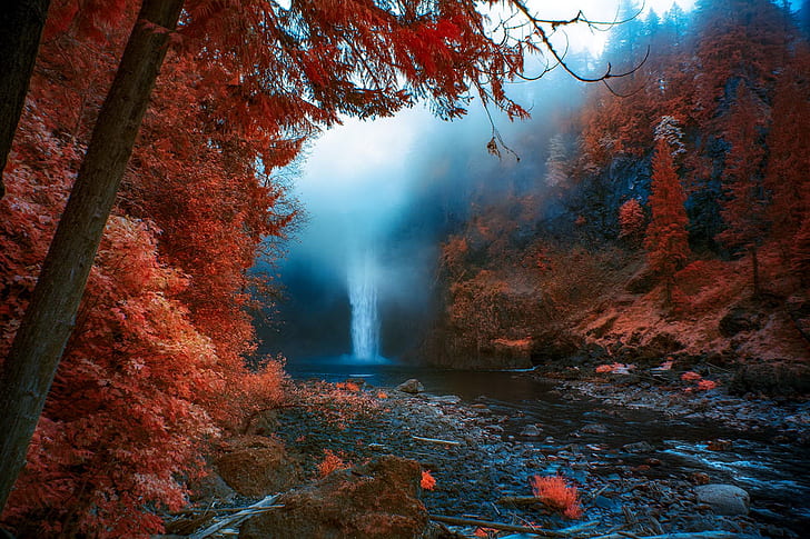 autumn, nature, fog, waterfall, United States, Washington, Snoqualmie Falls, HD wallpaper