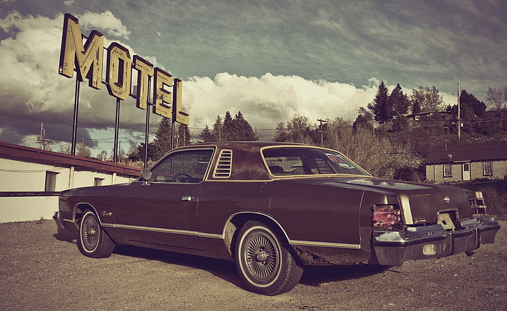 Vintage Motel, vintage brown coupe, Vintage, Motel, HD wallpaper