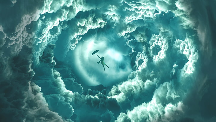 飛行少女雲の夢、少女、雲、飛行、夢、 HDデスクトップの壁紙