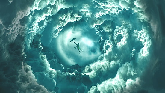 飛行少女雲の夢、少女、雲、飛行、夢、 HDデスクトップの壁紙 HD wallpaper
