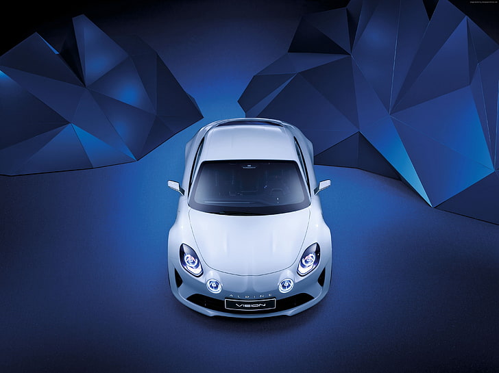 бял, Renault Alpine Vision, спортен автомобил, автосалон в Женева 2016г, HD тапет