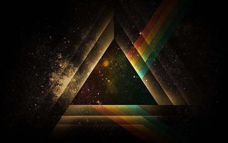 черен и кафяв триъгълник дигитален тапет, Pink Floyd, абстрактно, дигитално изкуство, музика, триъгълник, космическо изкуство, космос, HD тапет