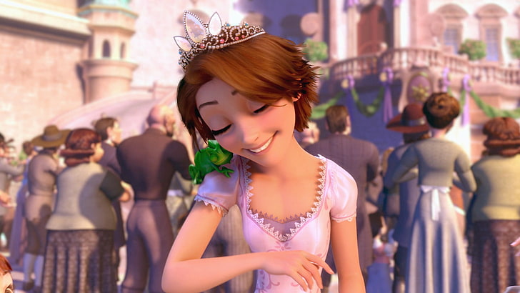 Disney Princess обои, Запутанная, Disney, принцесса, Рапунцель, Паскаль (персонаж), счастливая, любовь, HD обои