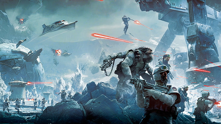illustration av soldatinnehavpistol, Star Wars, videospel, strid, Hoth, soldat, Star Wars: Battlefront, HD tapet