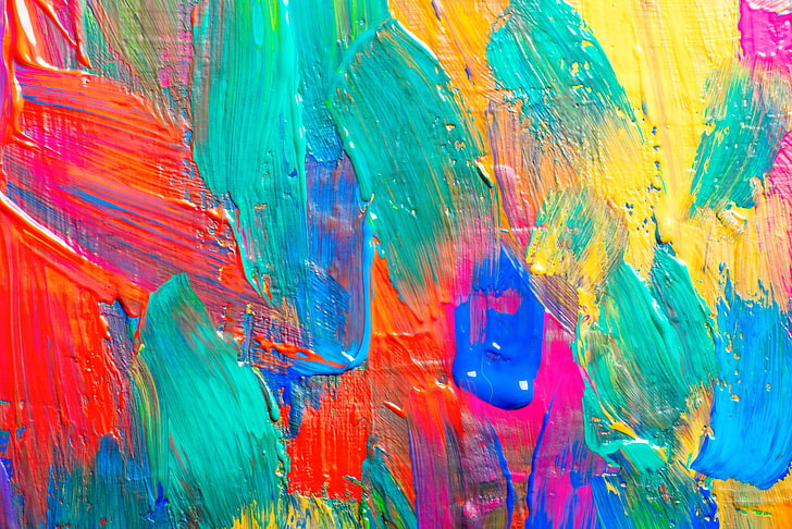teal and multicolored painting, paint, colors, texture, strokes, acrylic, HD wallpaper
