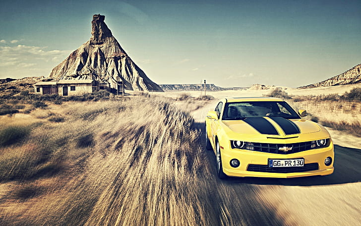 Chevrolet Camaro, gelbe, schwarze Streifen, HD-Hintergrundbild