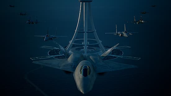 Ace Combat 7, Ace Combat, реактивен изтребител, самолет, военен, военен самолет, небе, слънчева светлина, Northrop YF-23, самолет, HD тапет HD wallpaper