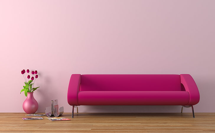 Sofá, sofá rosa, arquitetura, rosa, sofá, design de interiores, HD papel de parede