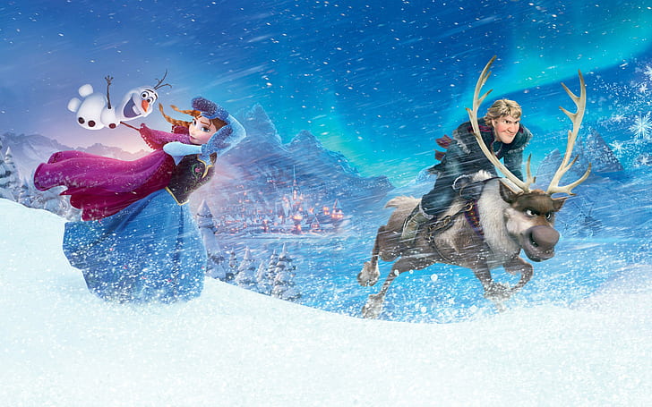 Princess Anna, Olaf, Kristoff (Frozen), Sven (Frozen), movies, Frozen (movie), animated movies, Disney, HD wallpaper