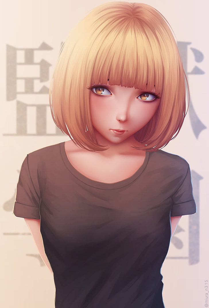 kobieta ubrana w szarą koszulę z okrągłym dekoltem anime, Prison School, anime girls, Midorikawa Hana, Tapety HD, tapety na telefon