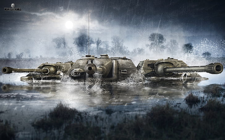 The sky, Water, Clouds, Trees, Rain, WoT, World Of Tanks, Wargaming Net, Tank destroyer, SPG, HD wallpaper