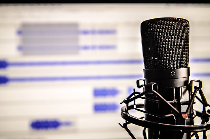 microfono a condensatore nero, microfono, studio, registrazione, Sfondo HD