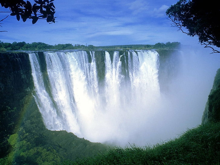 Waterfalls, Victoria Falls, Green, Nature, Vegetation, Waterfall, HD wallpaper