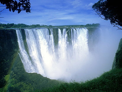 Waterfalls, Victoria Falls, Green, Nature, Vegetation, Waterfall, HD wallpaper HD wallpaper