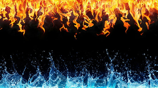 вода, огонь, пламя, аннотация, темно, капли, брызги, HD обои HD wallpaper