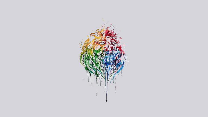 lion paint splatter painting, abstract, lion, animals, colorful, minimalism, HD wallpaper