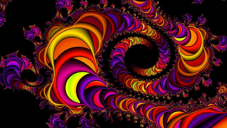 art fractal, art numérique, art, art psychédélique, coloré, design graphique, spirale, graphiques, couleurs, oeuvre, 3d, illustration, modèle, fractales, Fond d'écran HD