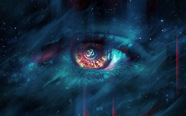 closeup photo of person's eye, psychedelic, space, eyes, Headhunterz, HD wallpaper
