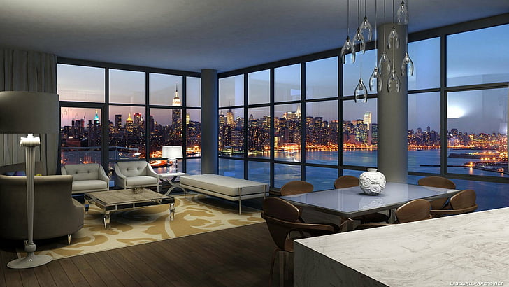 Künstlich Geschaffen, Zimmer, Brooklyn, Hudson River, Penthouse, HD-Hintergrundbild