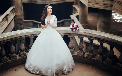 Weißes Kleid Asiatin, Braut, Blumen, Weiß, Kleid, Asiatin, Mädchen, Braut, Blumen, HD-Hintergrundbild HD wallpaper