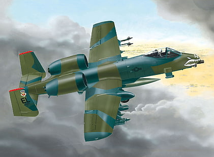 the sky, figure, art, flight, American, job, Fairchild-Republic A-10 Thunderbolt II, single armoured attack aircraft twin-engine, Fairchild -Republic A-10 thunderbolt II, HD wallpaper HD wallpaper