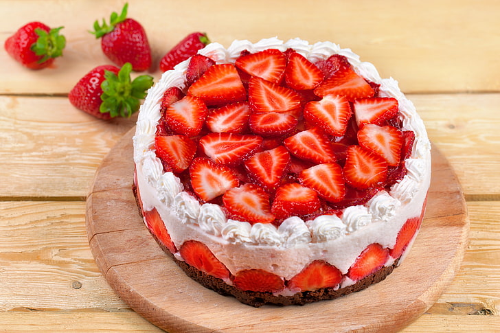 gâteau aux fraises, baies, aliments, fraises, gâteaux, crème, dessert, sucré, cheesecake, fraises, Fond d'écran HD