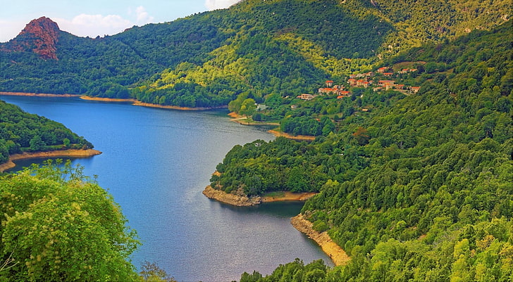 Earth, Coastline, Bay, Corsica, Forest, France, Green, Village, HD wallpaper