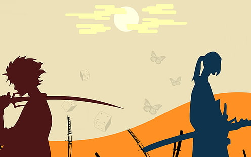 иллюстрация двух аниме с мечами, самурай чамплу, муген, джин (самурай чамплу), HD обои HD wallpaper