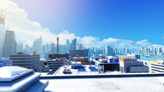 papel de parede digital de aplicativo de jogo da cidade, Mirror's Edge, paisagem urbana, videogames, arte digital, HD papel de parede HD wallpaper