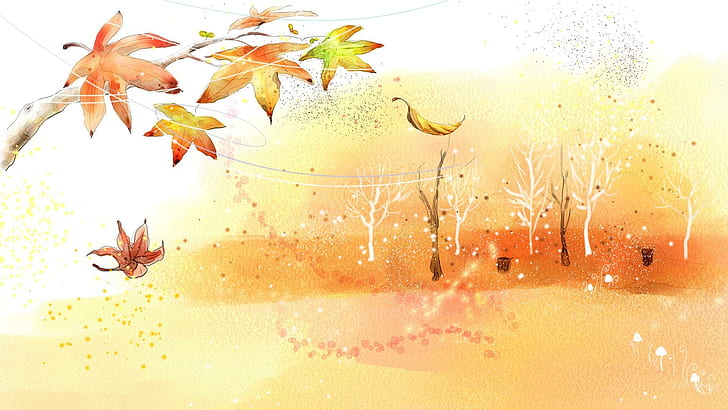 Autumn Winds Blowing, persona di firefox, stagioni, arancia, funghi, caduta, foglie, alberi, autunno, 3d ed estratto, Sfondo HD