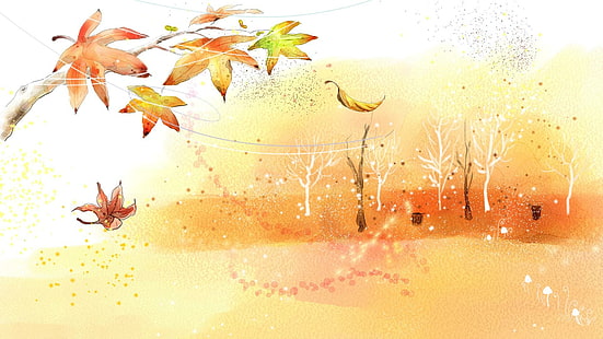 هبوب رياح الخريف ، شخصية فايرفوكس ، المواسم ، البرتقال ، الفطر ، الخريف ، الأوراق ، الأشجار ، الخريف ، ثلاثي الأبعاد والملخص، خلفية HD HD wallpaper