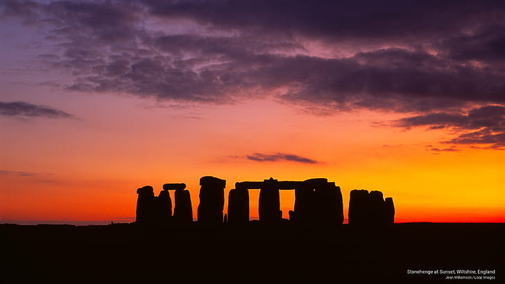 Stonehenge ao pôr do sol, Wiltshire, Inglaterra, Europa, HD papel de parede