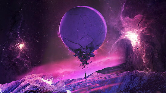 фиолетовый планета иллюстрация, фиолетовый, розовый, вселенная, звезды, планета, фэнтези-арт, космос, HD обои HD wallpaper