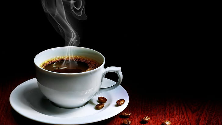 Кофе, кофейные зерна, чашка, горячий напиток, кофе, кофейные зерна, чашка, горячий напиток, HD обои