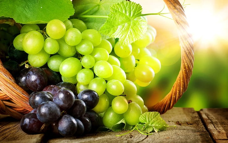 おいしい緑のブドウと赤ブドウ、緑と黒のブドウ、おいしい、緑、ブドウ、赤、 HDデスクトップの壁紙