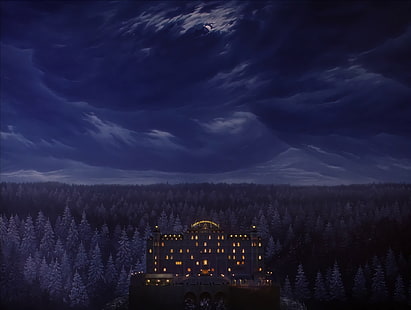 Film, Das Grand Budapest Hotel, Wald, Hotel, Nacht, HD-Hintergrundbild HD wallpaper