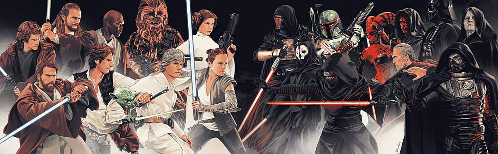 Star Wars Heroes, Star Wars Villains, Star Wars, karya seni, fiksi ilmiah, Wallpaper HD HD wallpaper
