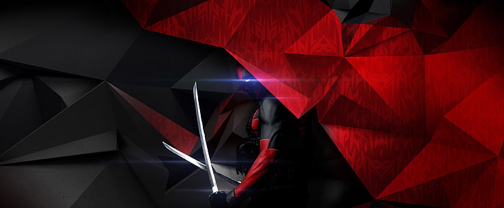 Deadpool, произведения на изкуството, абстрактно, червено, тъмен фон, HD, HD тапет