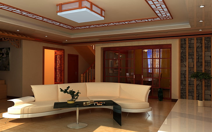 weißes Leder Schnittsofa, Sofa, Wohnzimmer, Möbel, Interieur, HD-Hintergrundbild