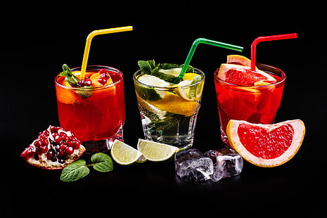 Limette, Gläser, Zitrusfrüchte, Getränke, Minze, Tube, Granat, Cocktails, Eiswürfel, HD-Hintergrundbild HD wallpaper
