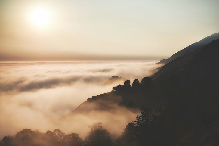 nebbia, passo di montagna, paesaggio, Sfondo HD
