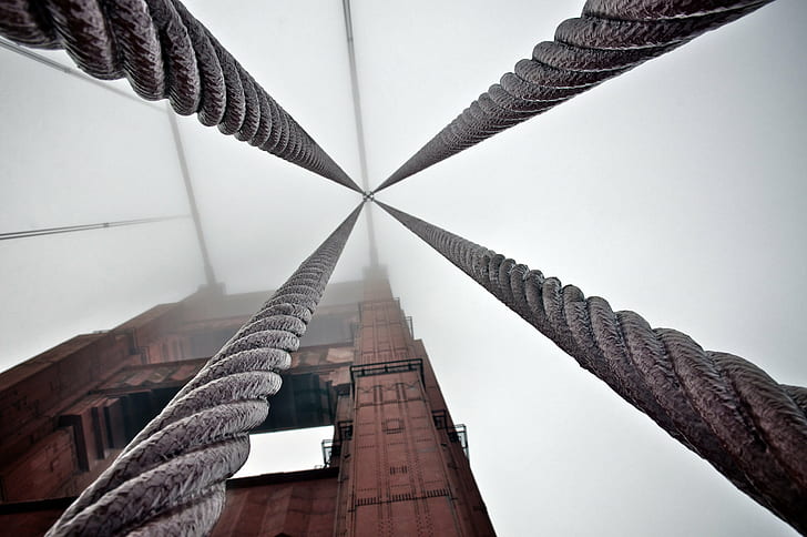 low angle photography of ropes, low angle, photography, ropes, architecture, city, Flickr, San Francisco  Golden Gate, Golden Gate Bridge, no People, HD wallpaper