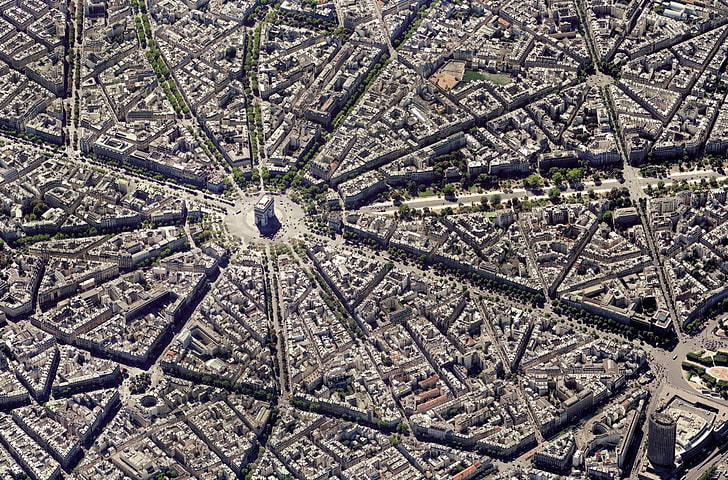 zdjęcia lotnicze Arc de Triumphe, Paryż, miasto, puzzle, Paryż, Francja, widok z lotu ptaka, Łuk Triumfalny, Tapety HD