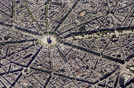항공 사진 개선문, 파리, 도시, 퍼즐, 파리, 프랑스, ​​조감도, 개선문, HD 배경 화면 HD wallpaper